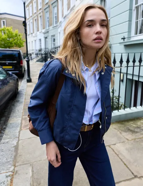 BAUKJEN Funnel Neck Relaxed Bomber Jacket Blue