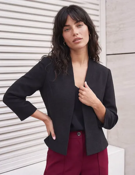 Roman Textured Peplum Cropped Jacket Black Mix