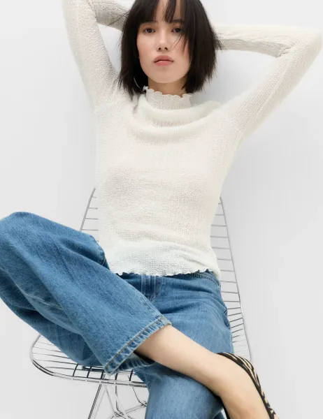 Marks & Spencer Textured High Neck Top Ivory