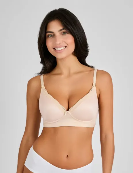 JoJo Maman Bébé Lace Trim T-Shirt Maternity Nursing Bra (B-F) Natural