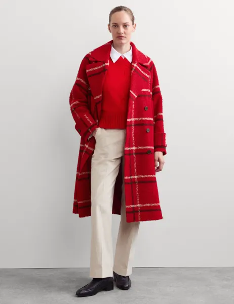 Jaeger Relaxed Cocoon Coat with Italian Wool Red Mix