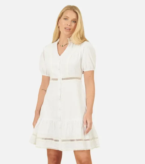 Women's White Lace Trim Mini Dress