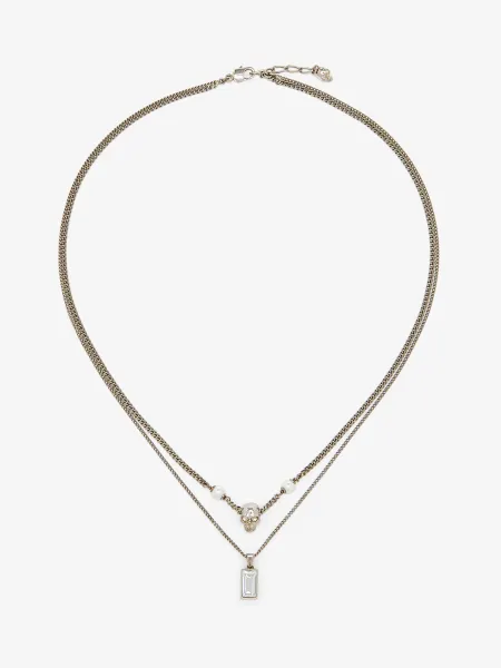 Skull & Pearl Layered Chain Necklace