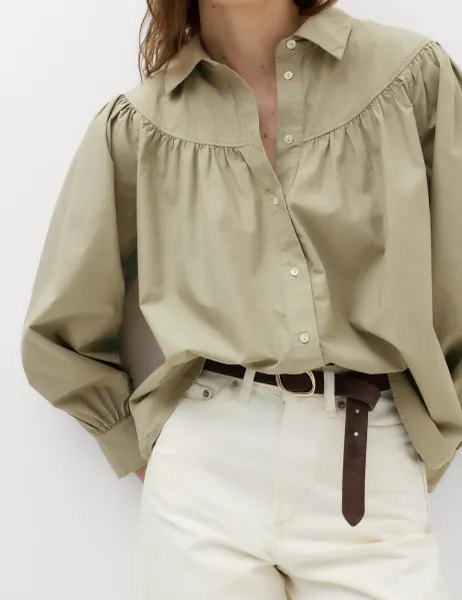 Marks & Spencer Lyocell Rich Western Style Collared Shirt Khaki