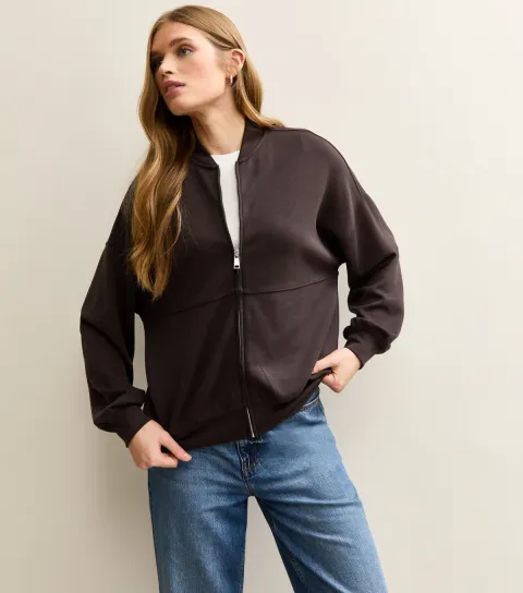 Women's Premium Dark Brown Jersey Bomber Jacket
