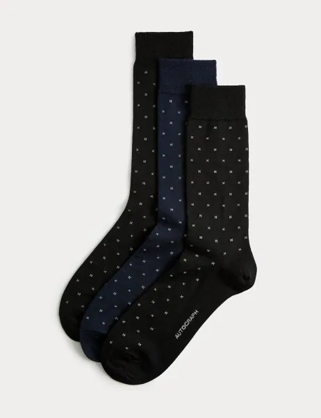 Autograph 3 Pack Geometric Merino Wool Blend Socks Black Mix