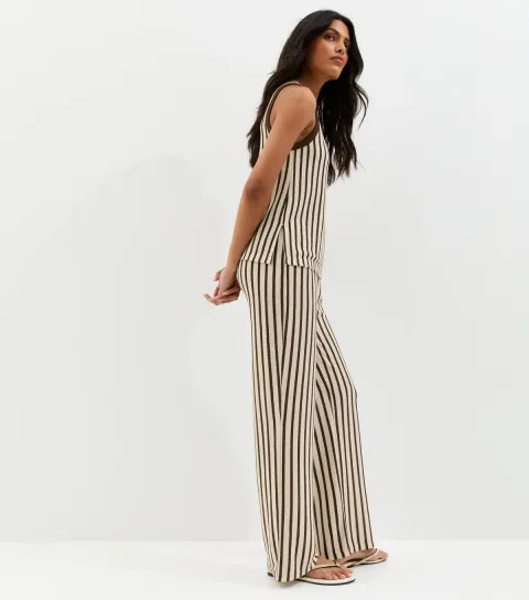 Women's Brown Striped Soft Touch Trousers