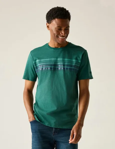 Rendro Pure Cotton Striped T-Shirt Green