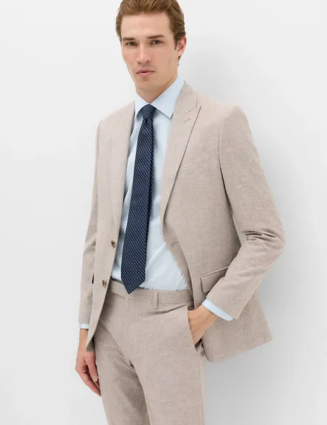 Marks & Spencer Slim Fit Linen Blend Stretch Suit Jacket Brown Mix