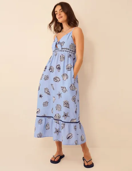 Accessorize Pure Cotton Shell Print V-Neck Beach Dress