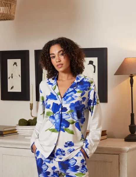 Cyberjammies Jersey Floral Pyjama Top Blue Mix