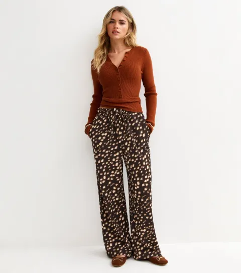 Women's Petite Brown Speckled Wide Leg Trousers