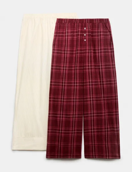 Marks & Spencer 2 Pack Pure Cotton Printed Pyjama Bottoms Burgundy Mix
