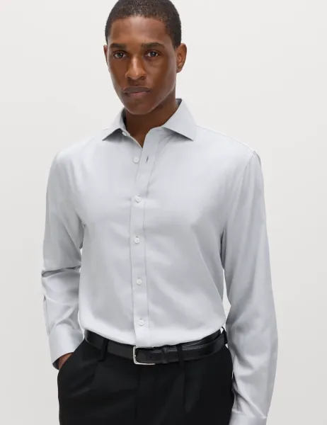 Marks & Spencer Regular Fit Ultimate Non Iron Cotton Textured Shirt Silver Grey