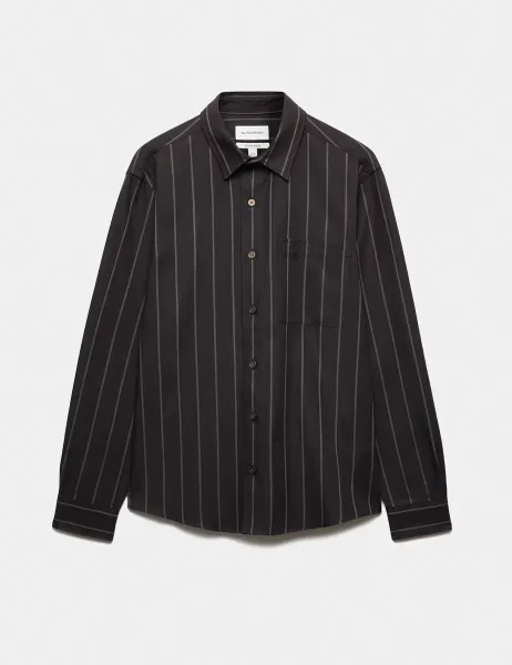 Autograph Twill Stripe Long Sleeve Overshirt Chocolate Mix