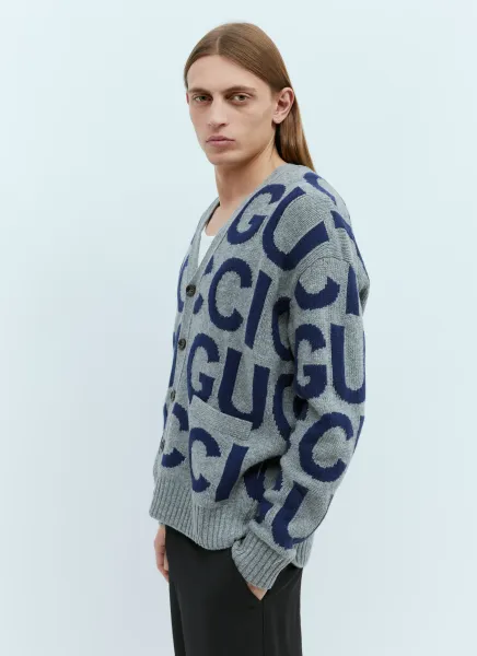 Logo Intarsia Wool Cardigan