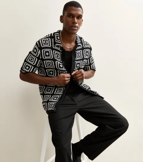 Women's Black Crochet Knit Relaxed Shirt