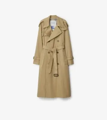 Long Castleford Trench Coat in Beige - Women, Cotton Gabardine