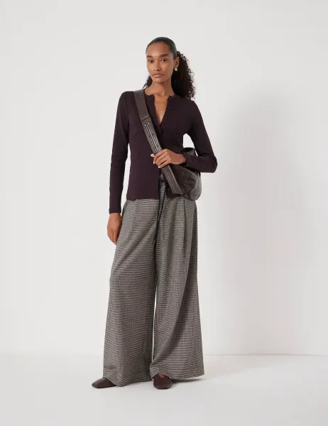 HUSH Jersey Checked Drawstring Wide Leg Trousers Black Mix