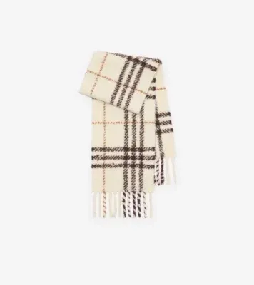 Check Alpaca Wool Blend Bouclé Scarf in Pebble white