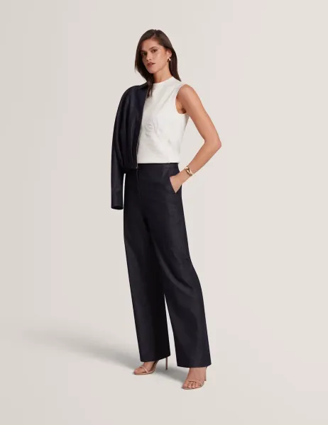 Ted Baker Cotton Rich Flared Trousers Dark Blue
