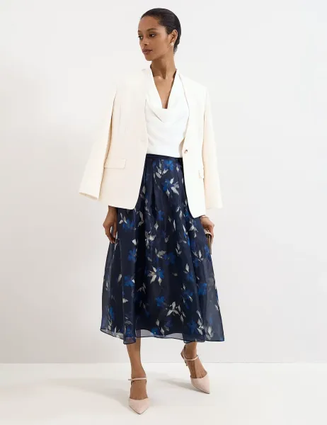 Phase Eight Floral Pleated Midi Skirt Blue Mix