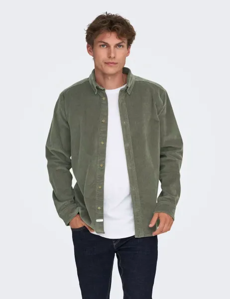 Only & Sons Regular Fit Corduroy Shirt Grey