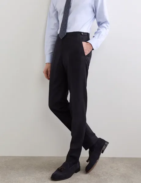 Jaeger Tailored Fit Italian Silk & Linen Suit Trousers Navy