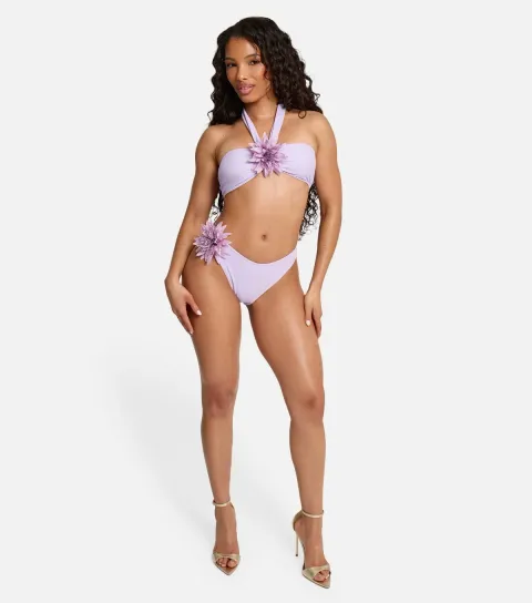 Women's Light Purple Flower Detail Bikini Bottoms