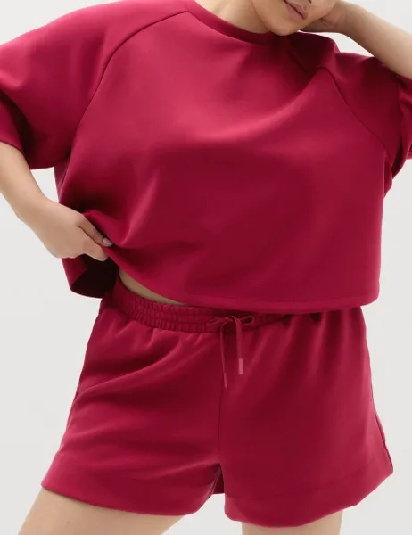 Goodmove Sand Wash High Waisted Relaxed Shorts Raspberry
