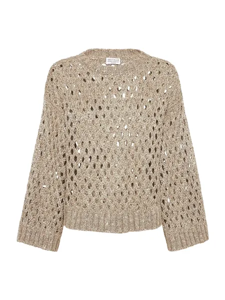 Women Silk and linen dazzling net sweater Warm beige