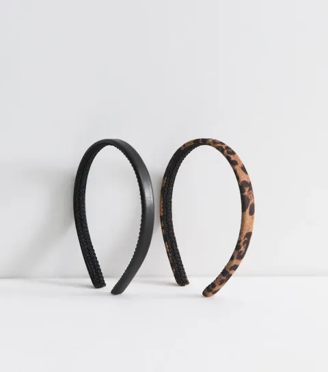 Brown Pack Of 2 Leopard Thin Headbands