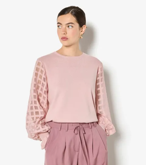 Women's Light Pink Check Organza Jumper