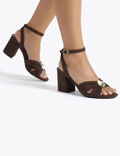 Kurt Geiger Crossover Ankle Strap Block Heel Sandals Brown