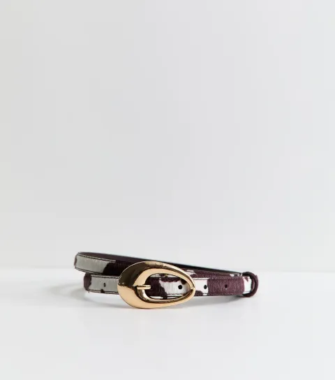 Brown Faux Leather Cow Print Oval Buckle Belt