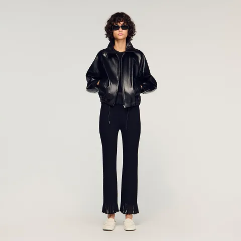 Ruffled knit trousers