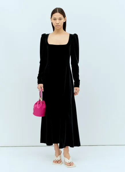 Velvet Jersey Puff Sleeve Maxi Dress