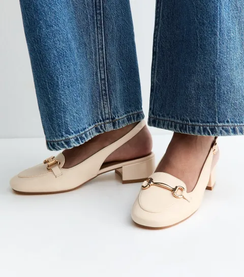 Women's Off White Faux Leather Slingback Loafer Pumps Vegan