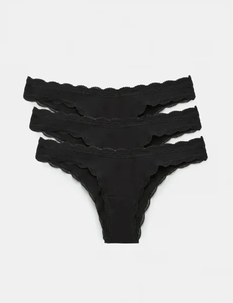 Marks & Spencer 3 Pack Cotton Rich Dipped Miami Knickers Black