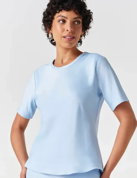Ghost Satin Short Sleeve Top Light Blue