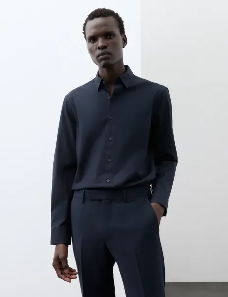 Autograph Regular Fit Cotton Stretch 360 Flex Shirt Dark Navy