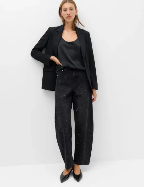Marks & Spencer Mid Rise Embellished Barrel Jeans Black