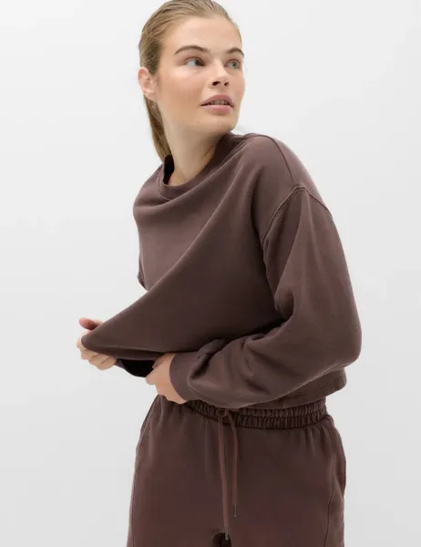 Goodmove Cotton Rich Garment Dye Boxy Sweatshirt Dark Chocolate