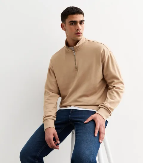 Men's Tan Regular Quarter Zip Sweatshirt