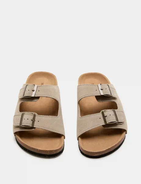 Marks & Spencer Suede Slip-On Corkbed Sandals Sand