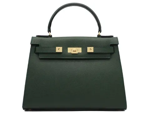Maya Large Dolomite Pebble Print Calf Leather Handbag - Dark Green - 2