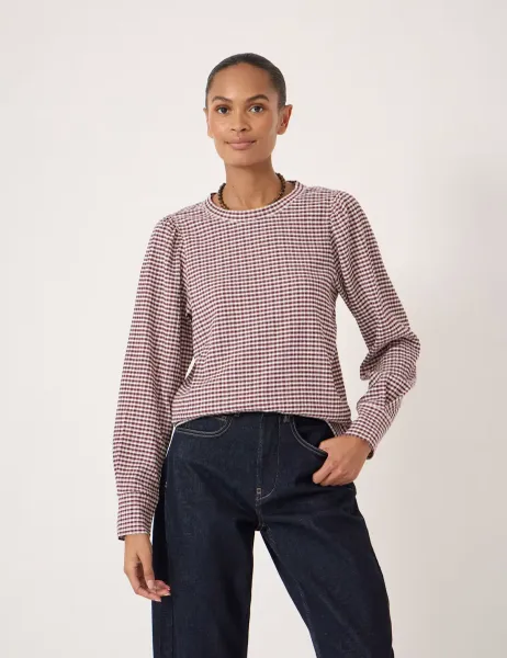 HUSH Emily Gingham Puff Sleeve Top Red Mix