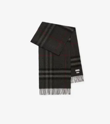 Check Cashmere Scarf in Charcoal grey
