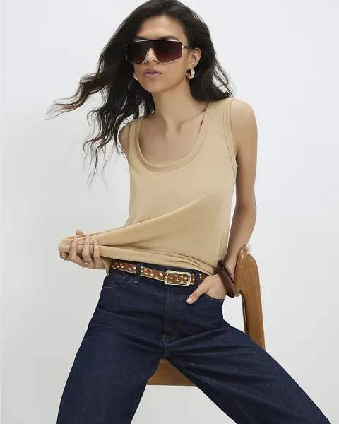River Island Linen Blend Scoop Neck Tank Top