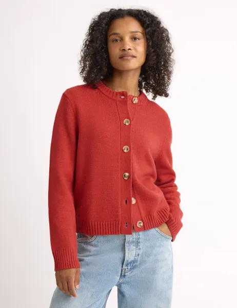 Albaray Crew Neck Button Front Cardigan with Wool Dark Orange